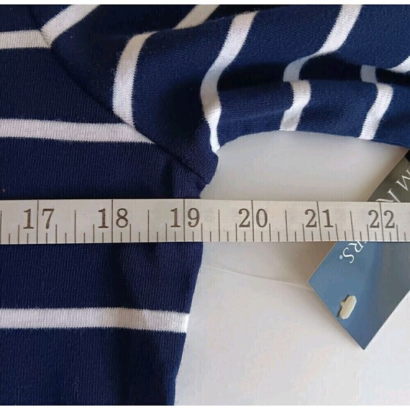 NWT Kim Rogers Women's Size M Navy/White Striped 100% Cotton 3/4" Sleeve Tee - Picture 5 of 8